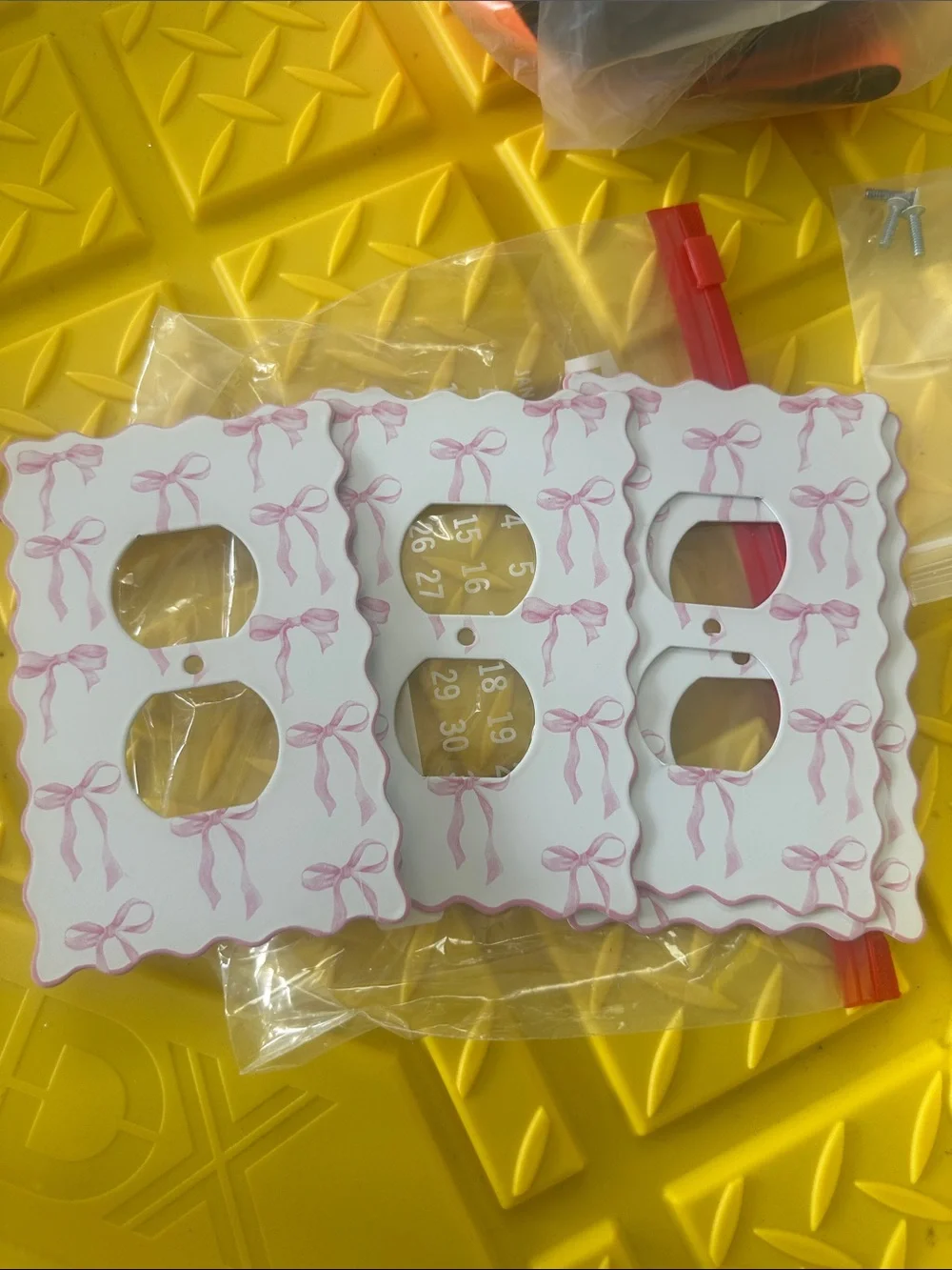 Decorative Pink Bow Double Outlet Cover Plates - Set of 4